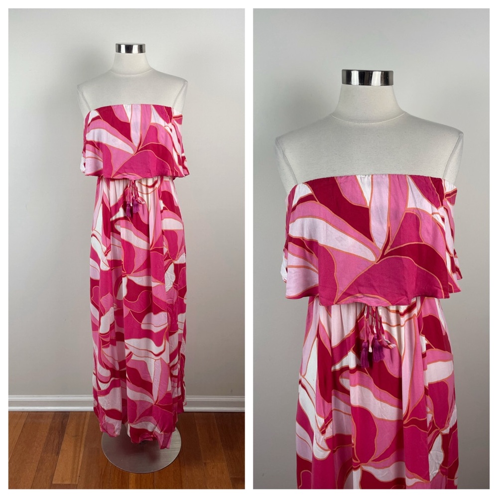 Japna Red Pink White Retro Geometric Maxi Dress Boho Bohemian Women Small